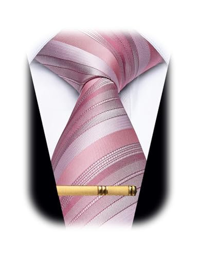 Image of YourTies Men's Neckties Striped Tie and Plaid Neckties for Men Woven Silk Tie Gold Tie Clip Set