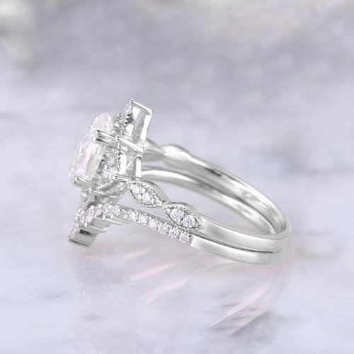 1.5 ct Pear Shaped Engagement Rings for Women 2pcs Bridal Set Wedding Rings Vintage Inspired V Shaped Wedding Band S925 Moissanite Wedding Ring Set Promise Wedding Rings For Her4