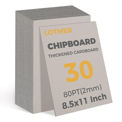 LOTMER 30 Sheets Heavy-Duty Chipboard Sheets 8.5 x 11 in 80 PT-2MM Thick Chip Board for Binding Covers for Crafts Scrapbooking Photo Backing DIY Projects