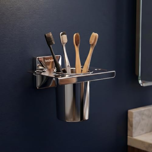 Image of Hindware Stelo Tooth Brush Holder for Bathroom | Superior Stainless Steel | Mirror Like Chrome Finish | Corrosion Resistant Toothbrush Holder | Dimension (mm): 125 * 112 * 99 | 1-Year Warranty
