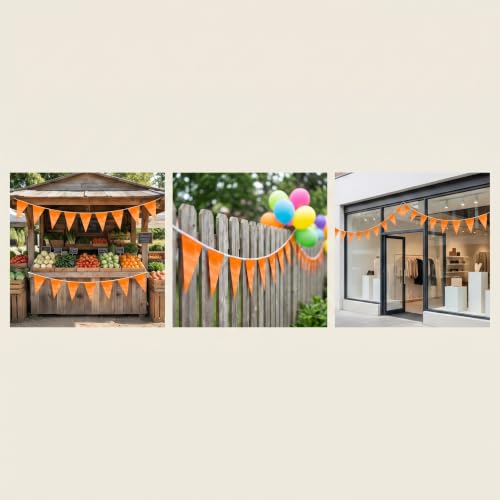 Image of 40M /130FT Macaroon Orange Triangle Pennant Banner Flag Metallic Fabric Bunting Garland for Christmas Graduation Anniversary Birthday Engagement Wedding Anniversary Casino Party Decorations Supplies