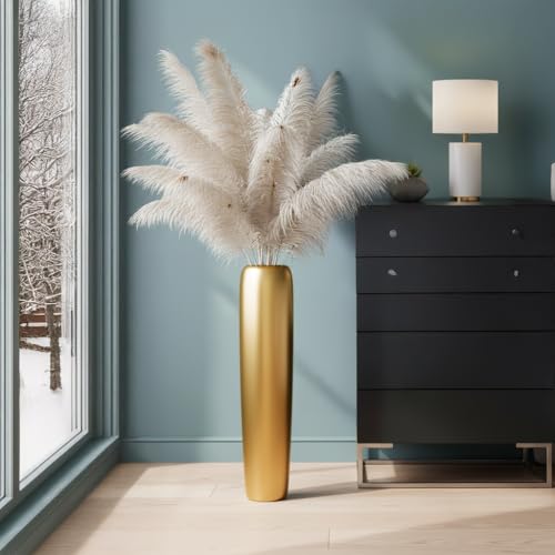 Image of 27.5 inch Gold Vase for Home Decor - Tall Floor Vase for Living Room, Bedroom, Office - Elegant Minimalist Tall Vases for Large Dried Stems, Pampas Grass, Artificial Branches