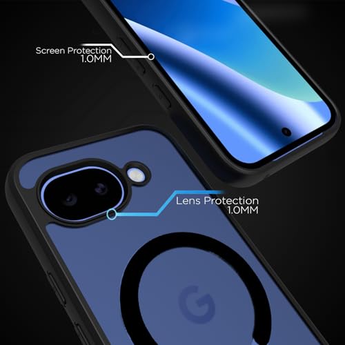 Image of RIGGEAR Shockproof Sleek Hybrid Armor Magnetic Back Cover Case Compatible with MagSafe Accessories for Google Pixel 10a (Smoke Black Matte PC + Black TPU Bumper)