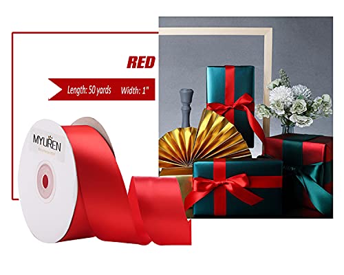 Myuren 1 Inch Red Satin Ribbon Double Face Solid Satin Ribbon For Gift Wrapping, Wedding, Party Decoration, Diy Hair Accessories, Sewing, Invitation Embellishments (50 Yards) #TOP1