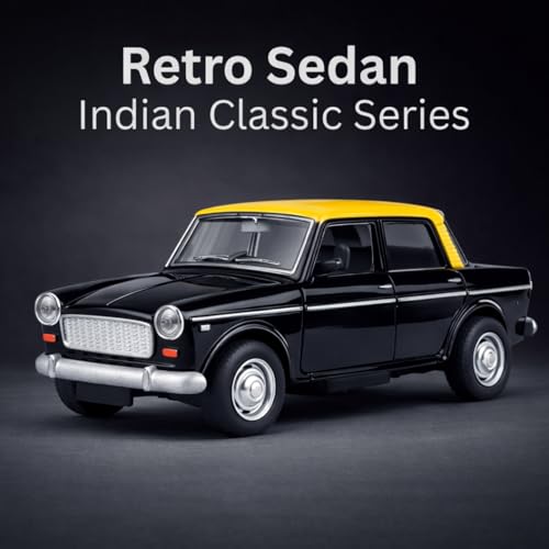 Image of Retro Sedan Toy Car with Pull-Back Action & Openable Doors| Durable ABS Plastic Classic Car Toy for Kids (3+ Years)|Black