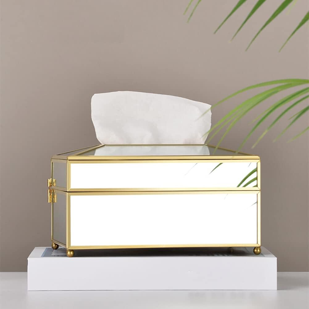 Tissue Holder, Rectangular Glass Tissue Box, Decorative Napkin Storage Box, Facial Tissue Holder for Dresser Bathroom Bedroom Home Office Bar Decor