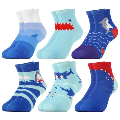 Queenshin Girls Boys Shark Socks Novelty Ankle Crazy Funny Socks 5-8 Years Old Unique Birthday Gift 6 Pairs