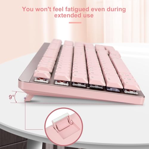 LeadsaiL Wireless Keyboard and Mouse Combo, 2.4Ghz Cordless Mechanical Keyboard and Silent Mouse for Business, Low-Profile Red Switch, 98-Key Compact Slim Keyboard for Windows/MacOS PC Laptop - Pink by LeadsaiL - Image 5