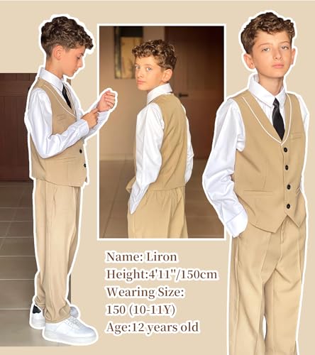 Image of LOLANTA 4Pcs Boys Formal Suit, Kids Tuxedo Vest for Wedding Birthday Party Dress Suits with Shirt and Tie for 3-13 Years