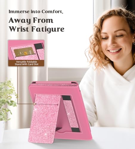 Image of MoKo Case Fits All-New 6 inch E-Reader(11th Generation, 2024 /2022)(10 /8th Gen,2019 /2016),Ultra Lightweight PU Shell Cover with Auto Wake /Sleep for Ebook 2024,Not for Kobo Aura 2 /Remarkable, Shiny Pink