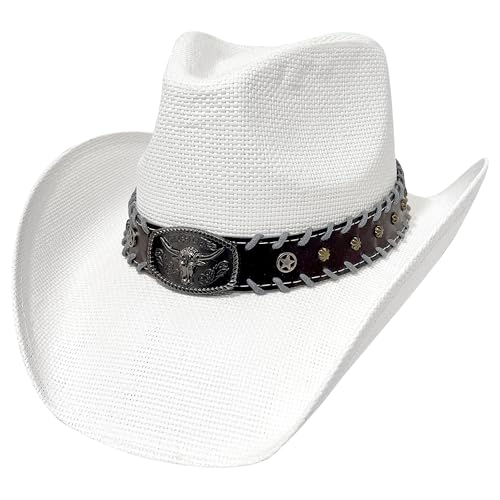 Wildarms Western Straw Cowboy Hat Wide Brim Country Caps (7 1/4 White)