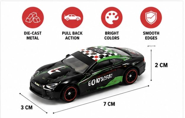 Image of CTNR 48 Piece Die-Cast Metal Pull Back Racing Cars Set with Parking Track, Bright Colours, for Kids Ages 3+