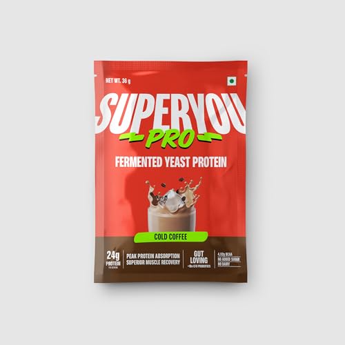 Image of Superyou Pro Fermented Yeast Protein Isolate(Pack of 1)| 24g Protein| Coffee | Peak Absorption | Superior Muscle Recovery | Gut Friendly + 1Bn CFU Probiotics | PDCAAS of 1-36g