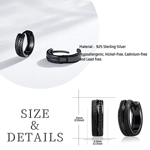 Storyetain Black Hoop Earrings For Men Women 925 Cz Sterling Silver Inlaid Hoop Earrings Gifts For Friends Brothers Sisters #TOP2