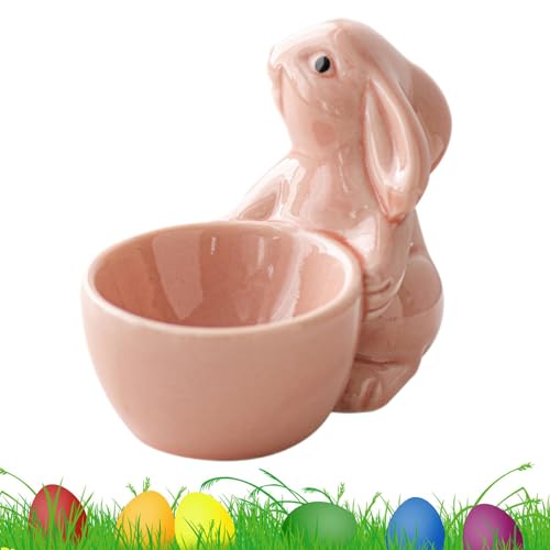 Hueveras de cerámica de conejo, huevera de Pascua en cerámica, soporte para huevos de conejo de dibujos animados, soporte para huevos duros y para sala de estar, dormitorio, estantería, balcón