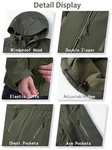 NAVEKULL Men's Tactical Jacket Waterproof Softshell Fleece Lined Hooded Coats Outdoor Hiking Windbreaker - Image 6