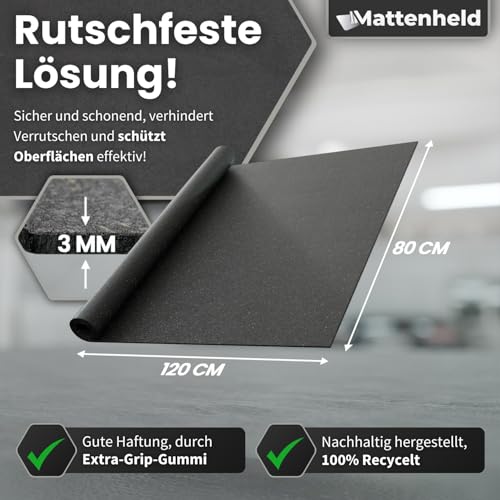 Mattenheld® Antirutschmatte Ladungssicherung 120x80x0,3 cm | Rutschhemmende & genormte Gummigranulatmatte | Ideale Sicherung von Ware im LKW, Anhänger & Kofferraum | Universal Bautenschutzmatte 3mm