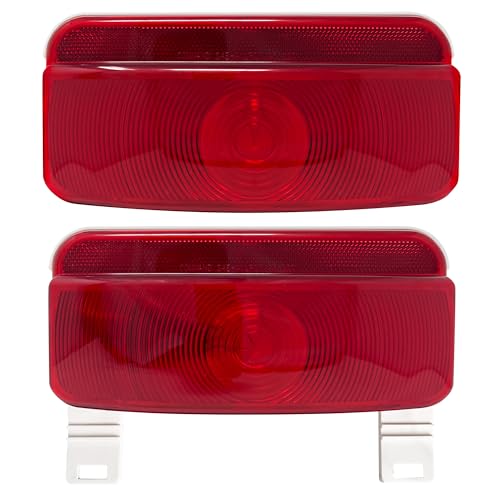 Command Electronics OEM 12V Incandescent RV & Trailer Tail Light - Made in USA - Brake Light with Built-in Reflector and License Plate Bracket - Hardware & Connectors Included | White Trim (2 Pack)