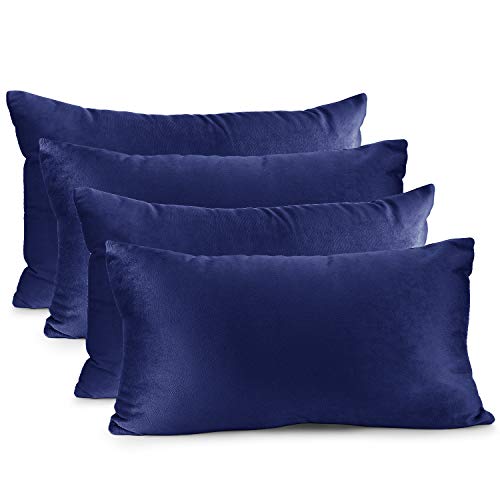 Nestl Throw Pillow Covers, Cozy Velvet Decorative Pillow Covers 12 x 20 Inches, Soft Solid Couch Pillow Covers for Sofa, Bed and Car, Set of 4 - Royal Blue