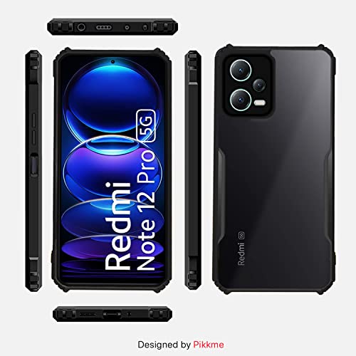 Image of Pikkme Redmi Note 12 Pro 5G Back Cover | Crystal Clear Transparent Back | Ultra Hybrid | Full Camera Protection | Raised Edge | Bumper Back Case (Black)