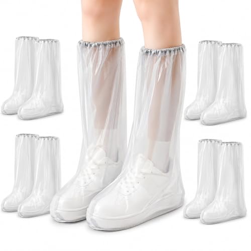 5 Pairs Waterproof Shoe Covers for Rain,Boot Covers Disposable Shoe Covers for Men and Women Rain Outdoor Indoors Overshoes, Non-Slip Outdoor Waterproof Shoe Boot Protectors (Transparent-10Pcs, Adult)