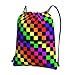 SEOCKA Black Rainbow Race Checkered Flag Drawstring Backpack Gym Bag Sackpack Zipper Cinch Sports Backpack For Men Women