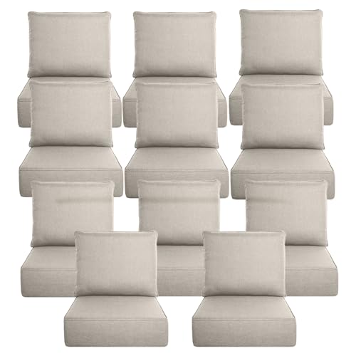 Image of Luxury 6 inch Thick Outdoor Cushion Set 11 - 22x24 Patio Furniture Cushions with 28D High-Density Foam, Water-Resistant & Fade-Resistant Fabric, Removable Covers for Patio Furniture Sofa Couch -Beige