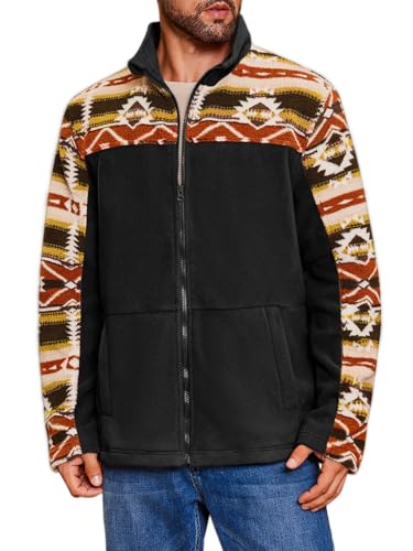 Beotyshow Mens Soft Polar Fleece Jacket Zip Up Printed Coat Casual Tribal Aztec Midweight Winter Outfits4