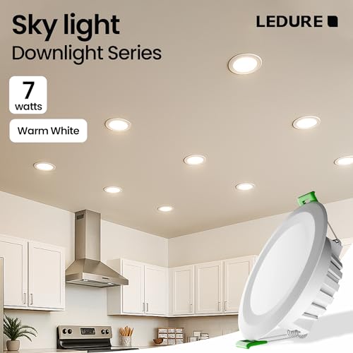 Image of LEDURE Sky Downlight 7W | Extra Bright | Concealed LED Light | Ceiling Light | 7W Warm White Round Downlight |Recessed Mount for Glare-Free | Cutout - 3 inch (Pack of 20)