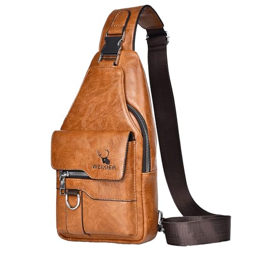 ANPTER Bandoleras Hombre Cuero Bolso de Bombro Pequeña Bolsa Pecho Retro Sling Bag Mariconera Cruzada Bolso de Negocios Mano Bolsas de Trabajo Teléfono Cartera Monedero (Marrón)