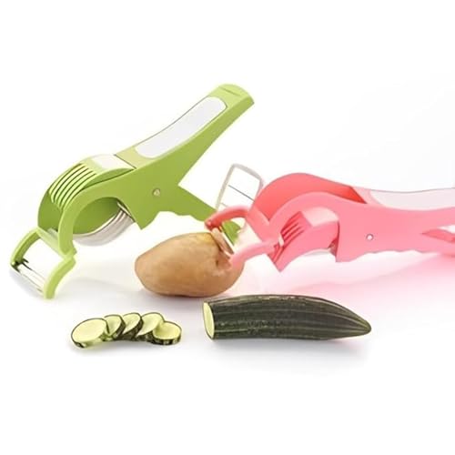 Image of Plastic Vegetable & Fruit Multi Cutter, Veg Cutter Sharp Stainless Steel 5 Blade, Chopper, Bhindi Cutter for Kitchen (Multicolor Pack 1)