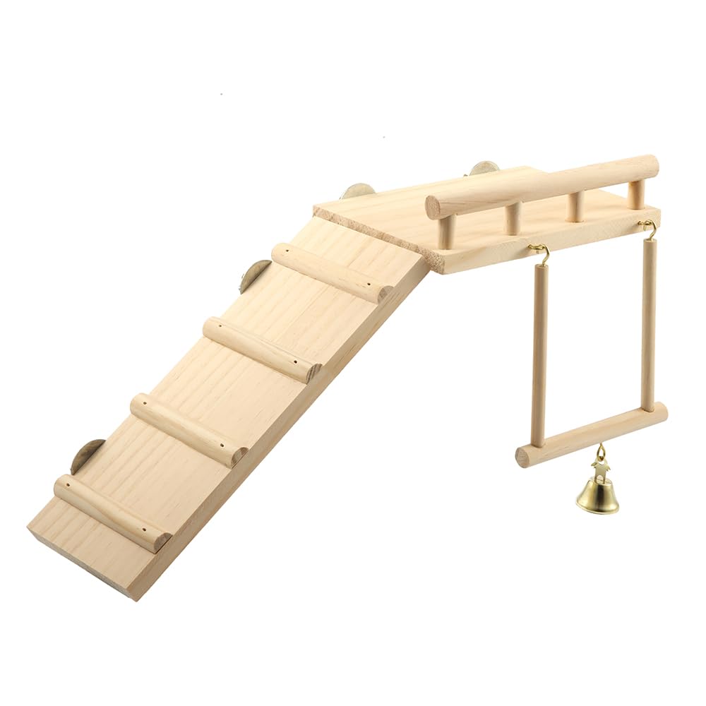 Juguetes para pájaros con periquitos, Accesorios para Jaula de pájaros, Vibury Plataforma de Madera con Escalera de Escalada Jugar Gimnasios Ejercicio Columpio Madera Masticables Juegos