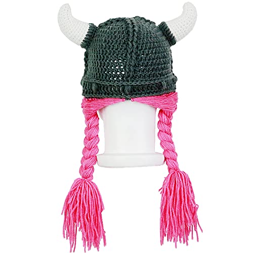 YEKEYI Kids Winter Earflap Hood Viking Knit Hat - Funny Beanie Cap for Boys and Girls4