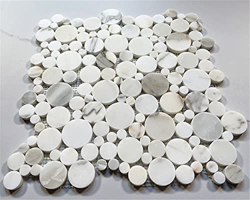 Stone Center Online Calacatta Gold Marble Bubble Round Paramount Mosaic Tile Honed Kitchen Bath Wall Floor Backsplash Shower (1 Sheet) #TOP2