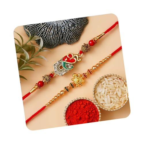 Image of eCraftIndia Set of 2 Purple Floral & Pearl Designer Rakhis with Roli Chawal Pack