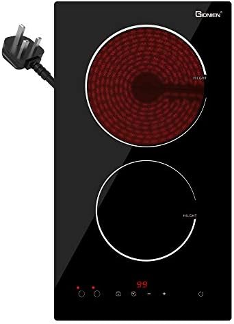 GIONIEN 30cm Ceramic Hob 2 Zone, 2 Rings Electric Cooker, Domino Portable Double Electric Hobs Built in a Worktop with 13Amp Plug, 2900W, GTM230TP