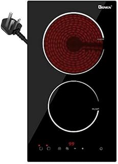 GIONIEN 30cm Ceramic Hob 2 Zone, 2 Rings Electric Cooker, Domino Portable Double Electric Hobs Built in a Worktop with 13Amp Plug, 2900W, GTM230TP