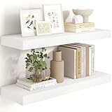 Heimlove 24 inch Floating Shelves for Wall,9.3 inch deep White Wood Shelves with Invisible Brackets,Wall Mounted Storage & Display Shelves for Bedroom,Living Room,Set of 2
