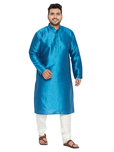 Image of Vastramay Plus Men's White Silk Blend Kurta Pyjama Set VPLUSMKWH001nPBL 44 | Independence Day