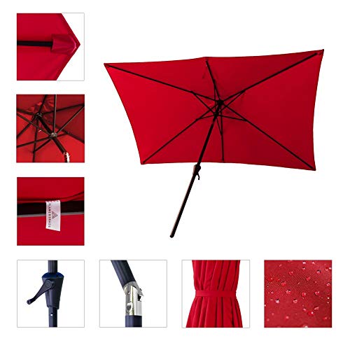 Flame&Shade 6.5 X 10 Ft Rectangular Outdoor Market Patio Table Umbrella With Tilt, Red #TOP2