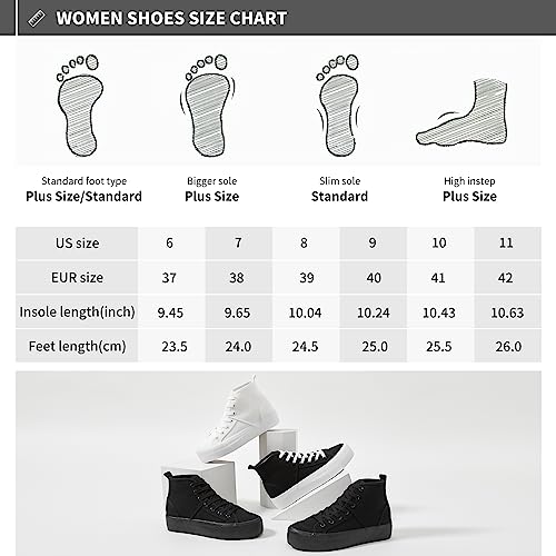 Women High Top Sneakers White Platform Sneakers,Canvas High Tops Fashion Shoes For Walking,Black Casual Lace Up Tennis Shoes(Comfortable,Breathable,Stylish)(White,Us7) #TOP5