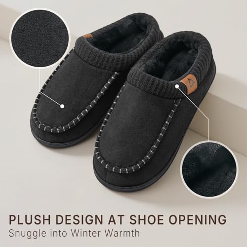 ATHMILE Slippers for Men Memory Foam Indoor Outdoor Moccasin House Shoes Slip-on Comfy Knit Slippers for Bedroom Home3
