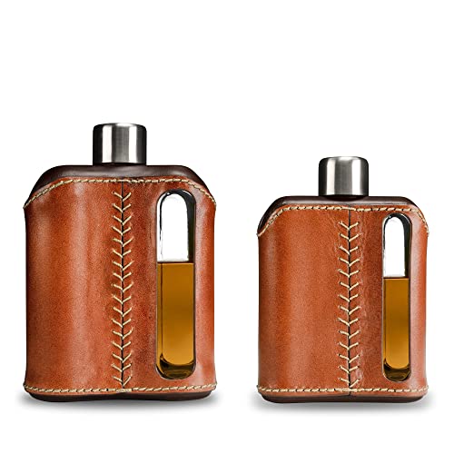 Ragproper Modern Glass Hip Flask For Whiskey And Spirits (Single Shot 100Ml + Double Shot 240Ml, Leather Dark & Tan) #TOP1
