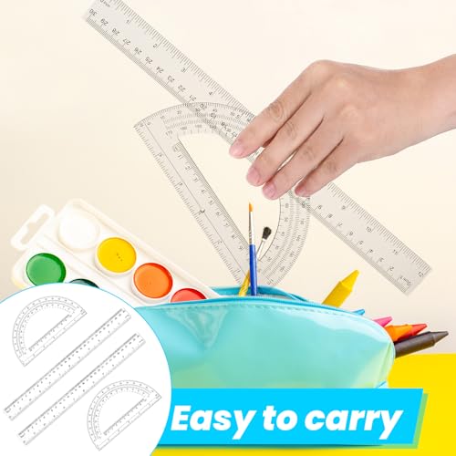 PEOVLVN Pacote com 4 transferidores e conjunto de régua, régua de plástico de 30,5 cm e transferidor