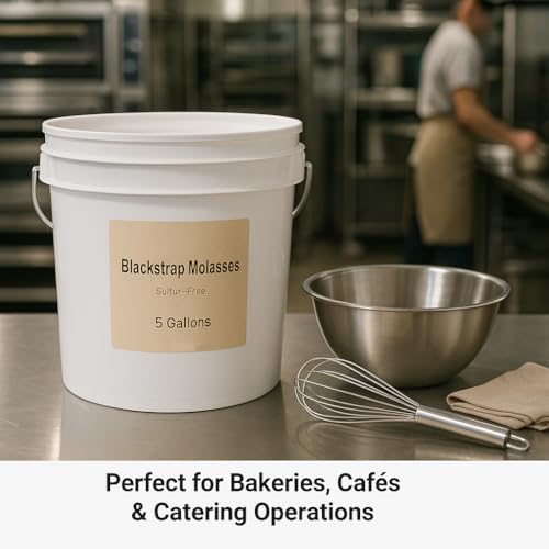 5 Gallon Unsulfured Blackstrap Molasses | Sulfur-Free Cane Molasses for Baking, Cooking, Sauces & Food Production