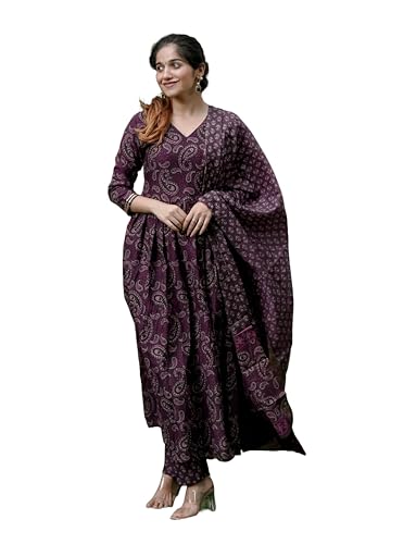 Image of Nermosa Women Printed Anarkali Kurta Pant with Dupatta
