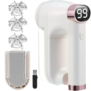 Fabric Shaver, Lint Shaver with Lint Brush, 3-Speed Sweater Shaver to Remove Pilling for Clothing, 6 Leaf Blade, LED Display, Electric Lint Remover for Furniture, Blanket, Couch (Beige)