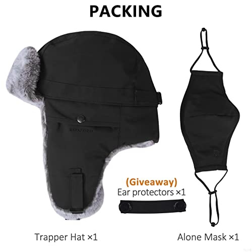 Gadiemkensd Winter Trapper Hat For Men Warm Russian Ushanka For Women Snow Ski Hunting Trooper Hat With Ear Flaps Chin Strap Windproof Mask Faux Fur Bomber Hat Cold Weather Caps Black, Xl #TOP2