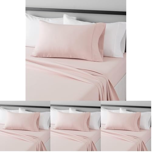 Image of Amazon Basics Lightweight Super Soft,Comfortable Easy Care Microfiber 3-Piece Bed Sheet Set with 14-Inch Deep Pockets,Easy to Wash,Twin XL,Blush Pink,Solid,(Pack of 4)