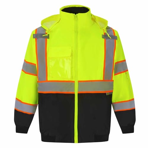 3C SAJ5710, ANSI Class 3, High Vis 3-in-1 Bomber Jacket, Water Resistant, Removable, Reflective, Neon Green w/Blk Bottom